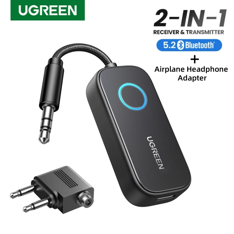 

UGREEN Airplane Bluetooth Transmitter Receiver 2-in-1 Wireless Bluetooth Adapter-Use with Any 3.5MM Jack on Flight, TV