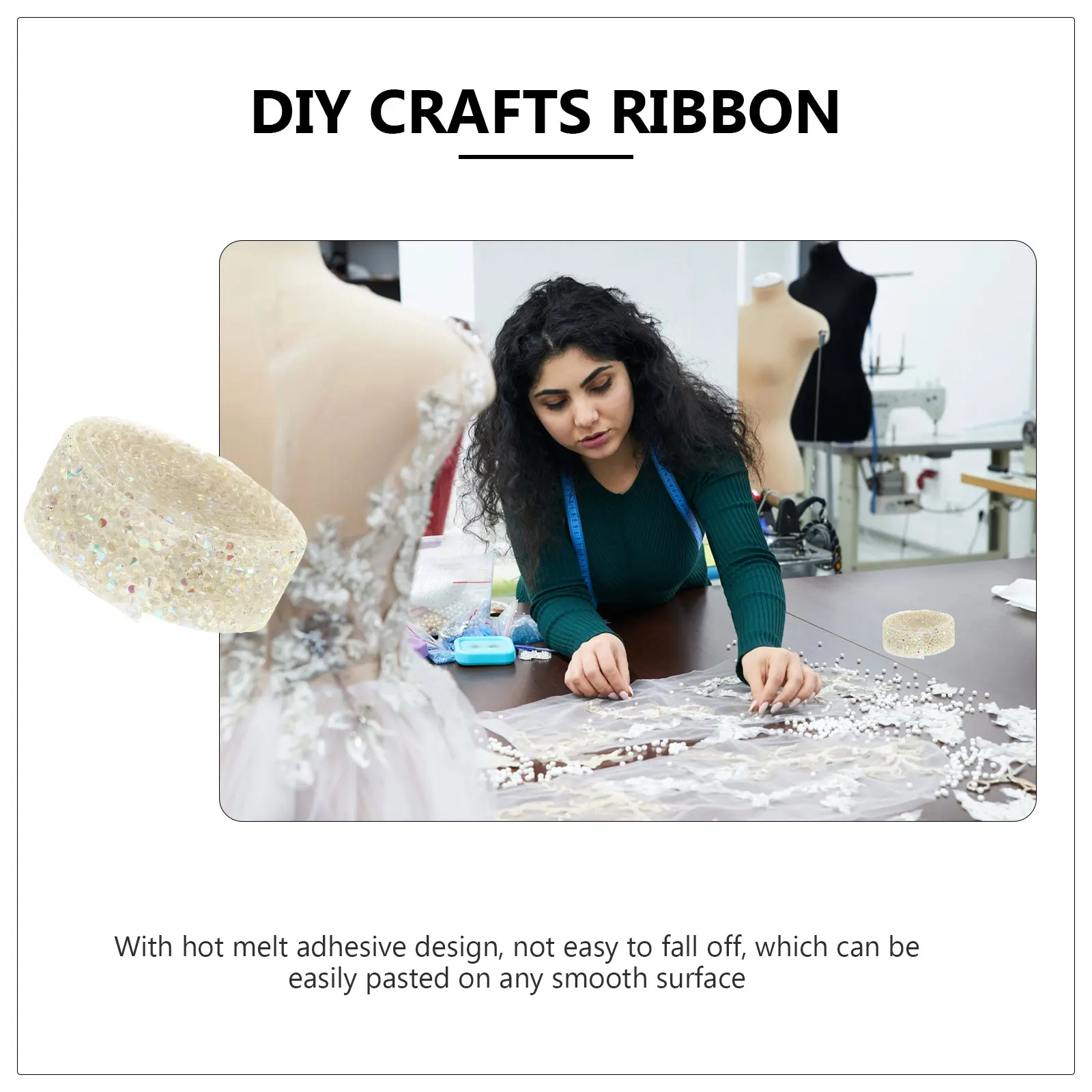 

1 Roll Resin Rhinestone Ribbon Self-Adhesive Cuttable Diamond Tape for DIY Crafts Sparkling Gemstone Ribbon Rhinestone Belt