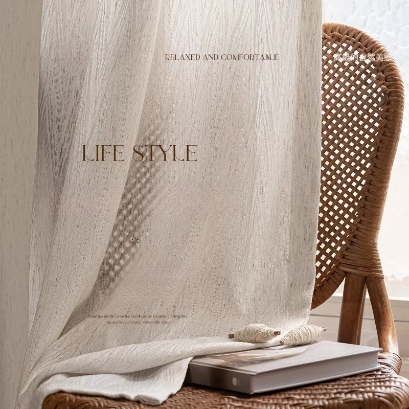 

Japanese Light-transmitting Linen Curtains Living Room Balcony Bedroom Window Screen Custom Size Decor White Tulle Fabric