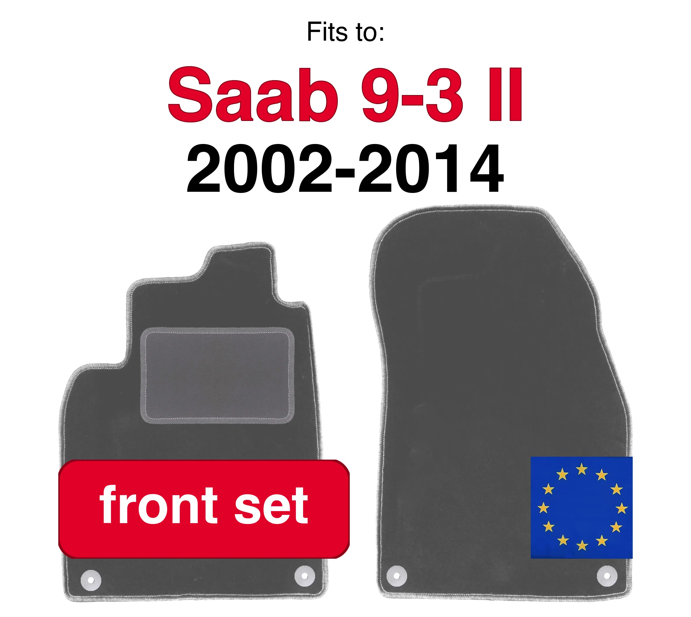 Image of Auto-Velours-Fußmatten vorne für Saab 9-3 II Cabrio (2002-2014) – Graphit (2 Stück) Set mit Auto-Fußmatten vorne