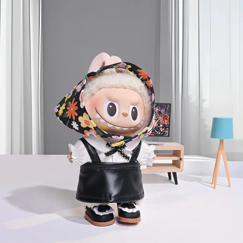 

17cm Labubu Doll Outfits Designer Luxury Labubu Doll Clothes Black hip Hugging Skirt Plush Toys Clothes Labubu Doll Accessories