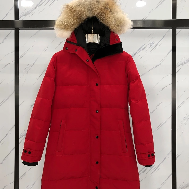 Winter Women Canada Style Down Jacket 90% White Parkas Real Fur Collar Hooded Outerwear Windproof Warm Coat