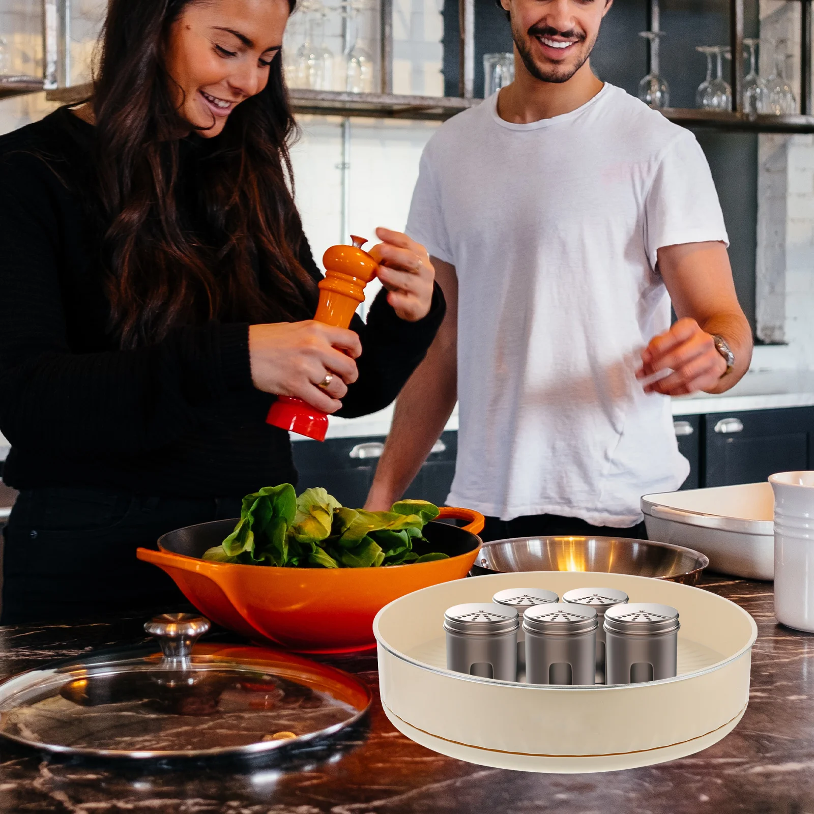 

1pc Rotating Spice Rack Turntable Organizer For Kitchen Cabinet Bathroom Makeup Condiment Storage Round Seasoning Holder