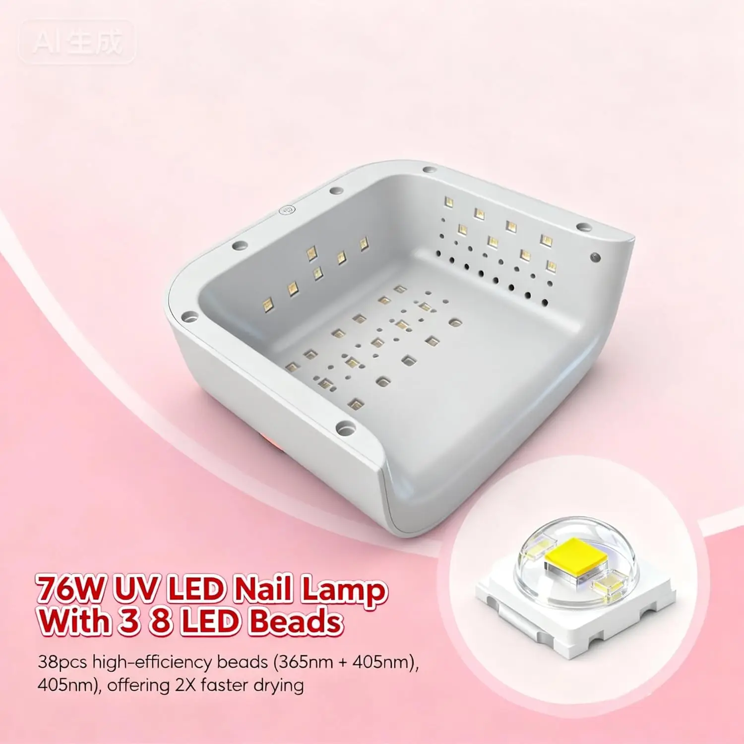 مصباح أظافر LED بالأشعة فوق البنفسجية 76 وات مع 38 مصباح LED، مستشعر ذكي، مؤقت LCD لعلاج طلاء الجل #2