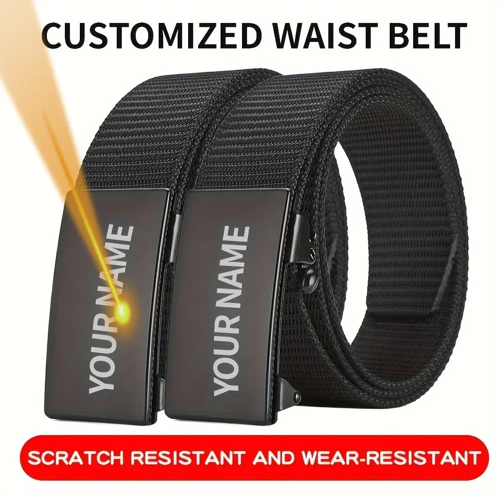 

Персонализированные ремни с пряжкой из текстового сплава, мужской ремень с индивидуальным именем и прочным идеальным подарком на День святого Валентина, День отца, День рождения