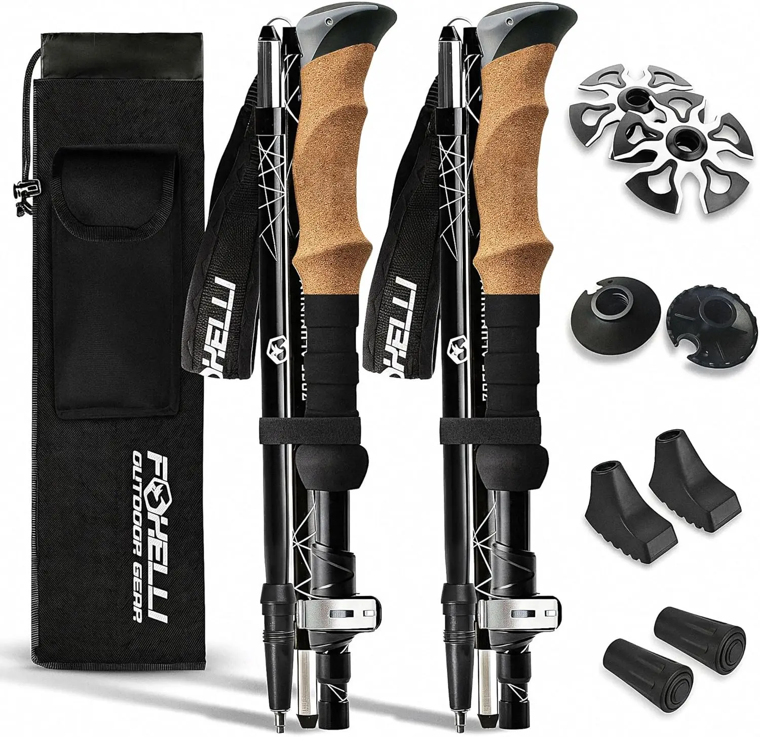 

Lightweight Trekking Poles with Quick Locks, Cork Grip & All-Terrain Accessories for Hiking and Travel