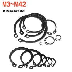 M3~M42 Black 65Mn External Circlips C-Clip Retaining Shaft Snap Rings Lock Washers C Type Outer Retaining Ring for Bearing Shaft