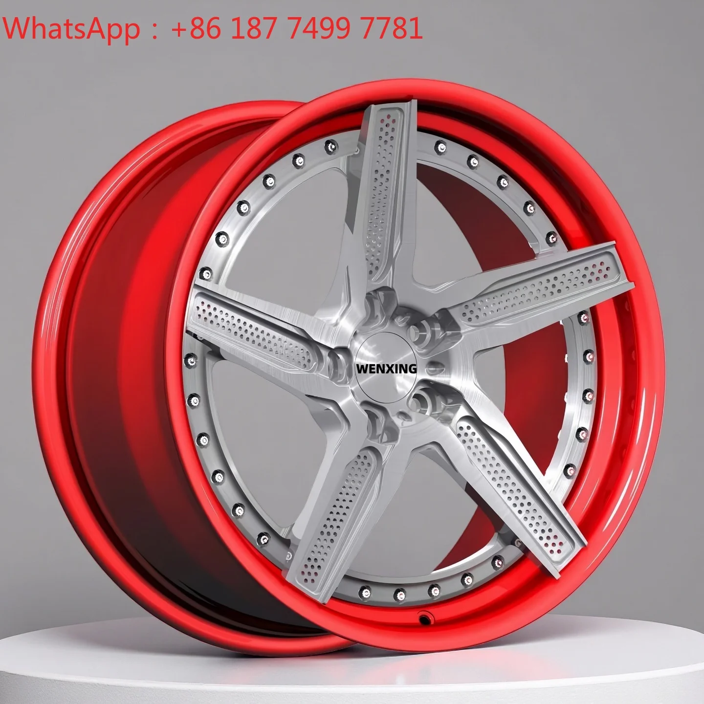 Custom Red Finish Two-Piece Forged Aluminum Alloy Wheels 5x112 5x120 18-21 Inch Customizable Passenger Car Rims 5 Year Warranty