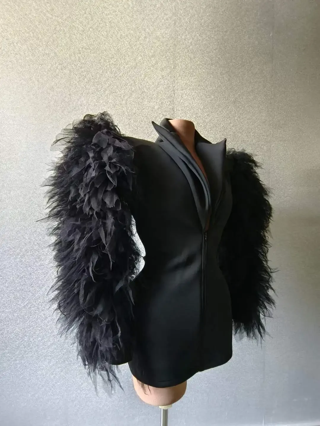 Costume da regina di compleanno per feste da bar notturno con cerniera a maniche lunghe con design blazer gonfio nero da donna