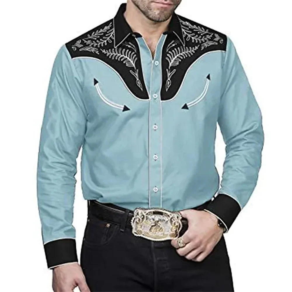 

2025 Men's Long Sleeve Lapel Button Dark Natural 3D Printed Shirt Retro Black Outdoor Street Shirt Fashion Business Clothing