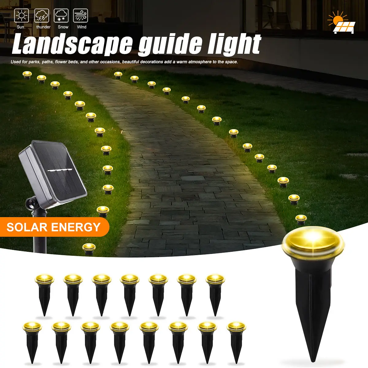 Solar LED Garden Pathway Light 15/30LEDS 8 Modes Outdoor Waterproof Lawn Lamp for Camping Weddings Christmas Holiday Lighting