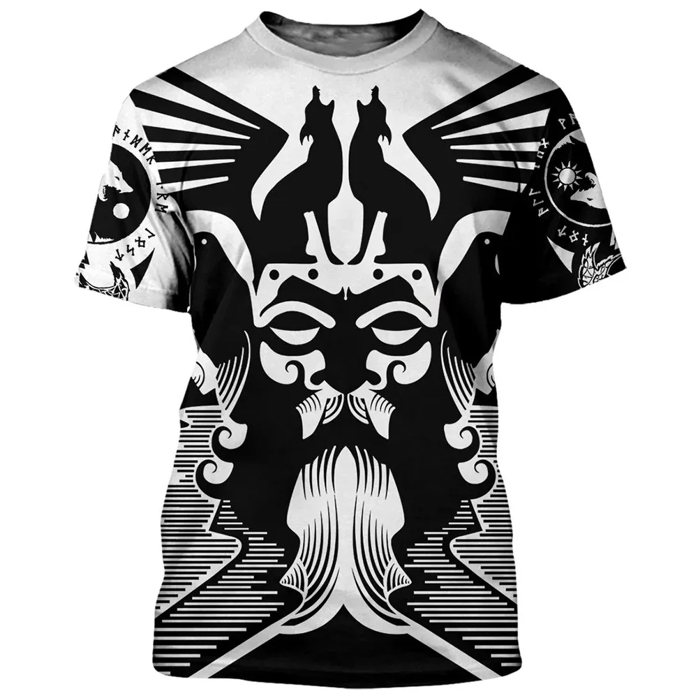 Vintage Viking Print T-shirt Men\'s Summer Casual O-neck Short Sleeve Top Hip Hop Harajuku T Shirt Male Oversized  Men Clothing