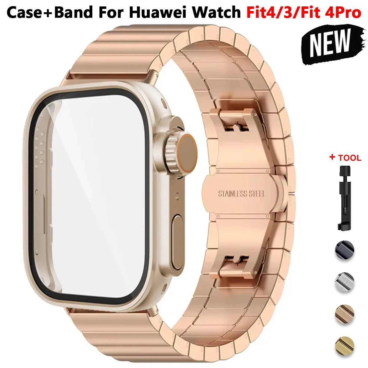 

Case+Stainless Steel Band For Huawei Watch Fit4/Fit 4Pro Protective To Ultra Case Metal Strap For Huawei Watch Fit 3 only case