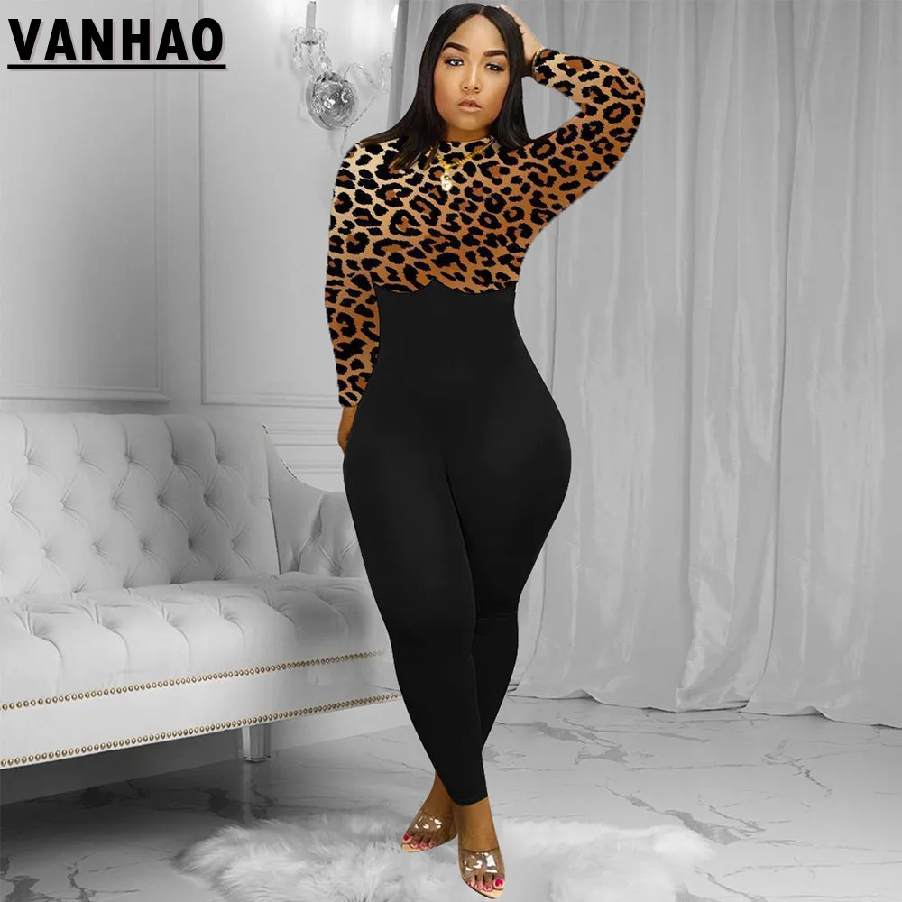 VANHAO Fall Sexy Long Sleeve Leopard Jumpsuit Winter One Piece Outfits Women Printed Fashion Clothing Wholesale Dropshipping