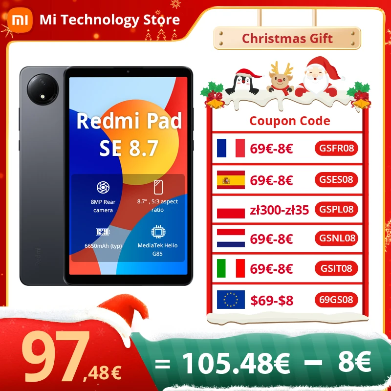 Global Version Xiaomi Redmi Pad SE 8.7 LCD MediaTek Helio G85 octa-core CPU 6650mAh Battery 18W fast charging 8MP Camera 90Hz