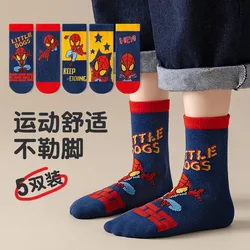 5 Pairs Marvel Kids Socks Spider-Man Kawaii New Fall Cartoon Boy Children Mid-calf Socks Cotton Sock for Boys Gifts