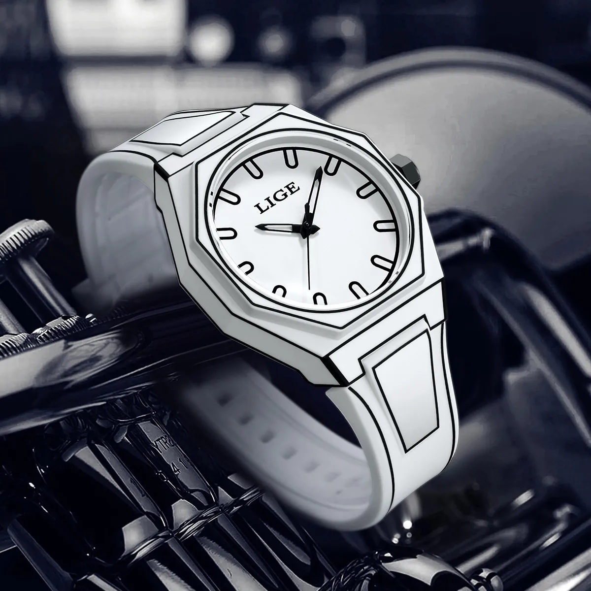 LIGE Luxury Man Wristwatch Waterproof Silicone Business Watch for Men White Resin Sport Men's Quartz Watches Casual Reloj Hombre
