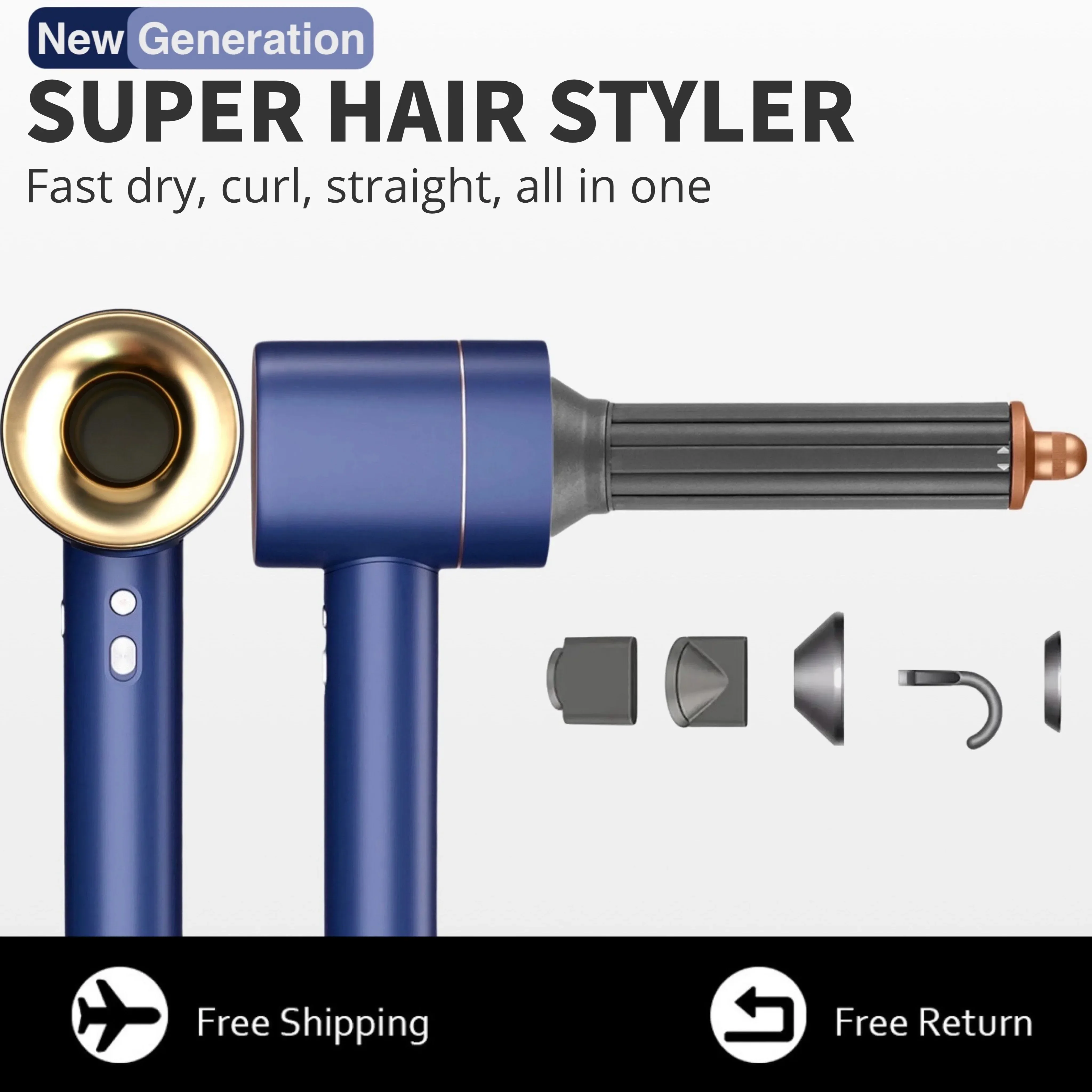 Super High Speed Hair Dryer For Hair With Curling Barrel 220V 1600W Styling Tool Hair Care Negative Ions Barber/Salon