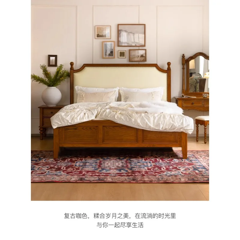 

American solid wood bed double bed leather soft bag 1.8 meters atmosphere modern simple retro bedroom master bedroom furniture