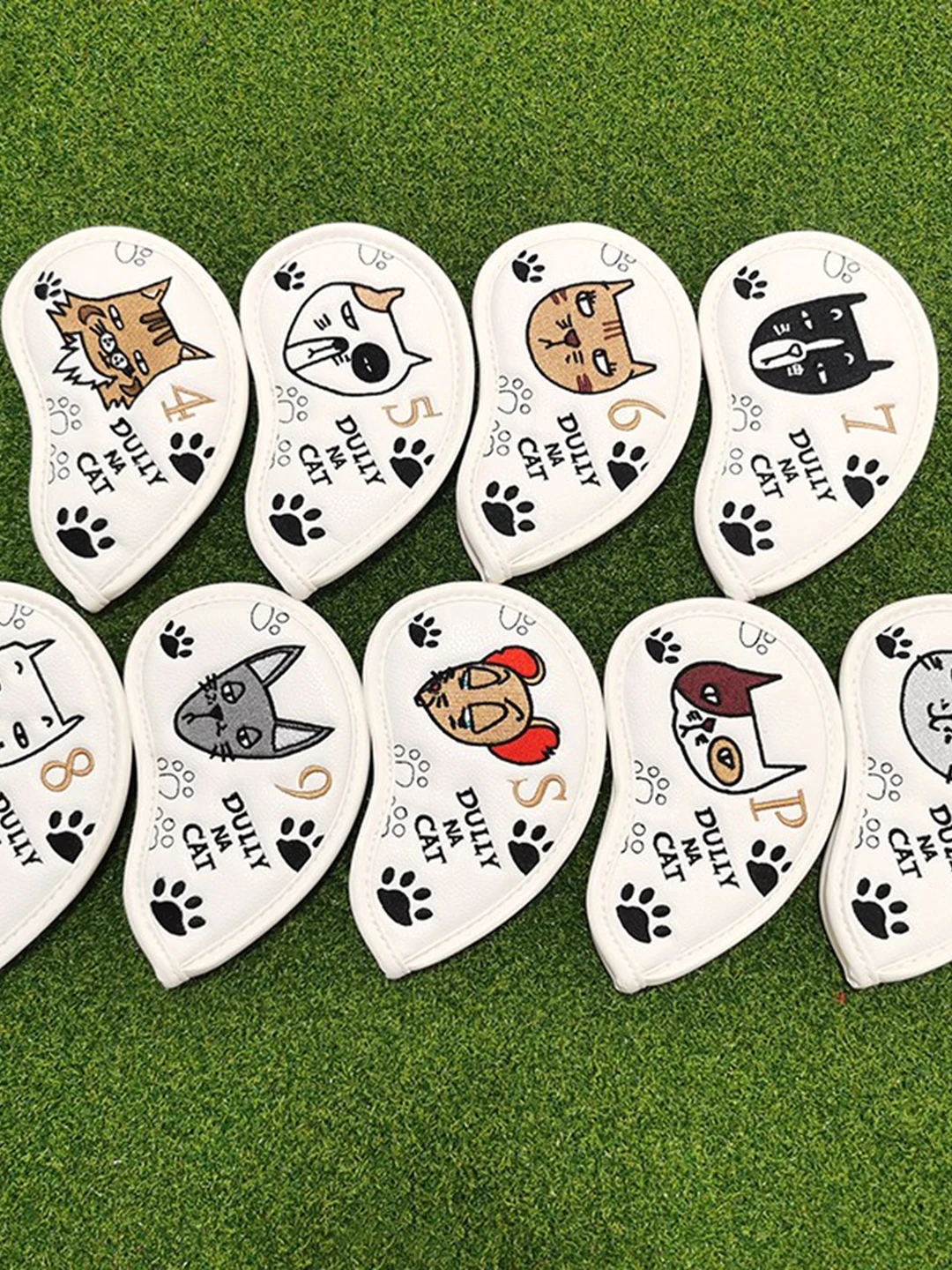 漫画猫ゴルフクラブヘッドカバープロテクター9個セットアイアンゴルフシャフトカバースポーツフィットネスファン用品ゴルフ用品