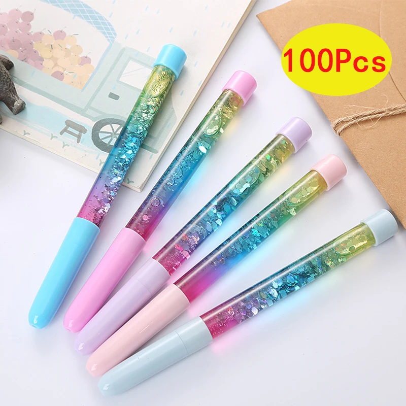 

100Pcs Fairy Stick Glitter Gel Pens Bright Sparkling 0.5mm Black Ink Neutral Pens Neutral Pen Black Pens