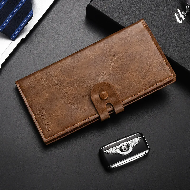 2024 Men\'s long slim buckle wallet male leather porto feuille homme futebol wallet carteira masculina slim port money