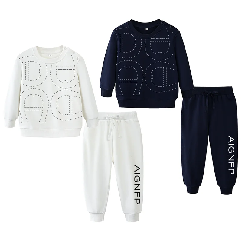 ベビースウェットスーツ秋のファッション新生児長袖トップパンツ2点セットレタープリントプルオーバーコットン暖かいトレンド幼児用パーカー