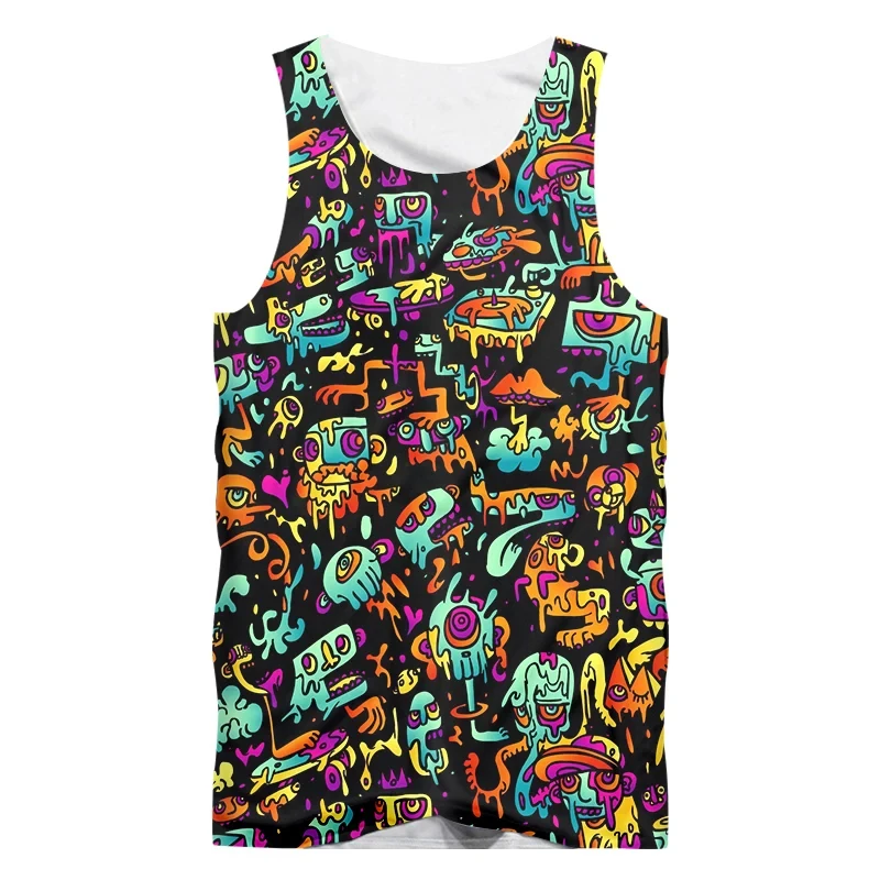 Men Sleeveless Tanks Tops 3D Funny Anime Graffiti Women Fashion Tops Summer O Neck Oversized Harajuku Male Campaign Vest Clothes