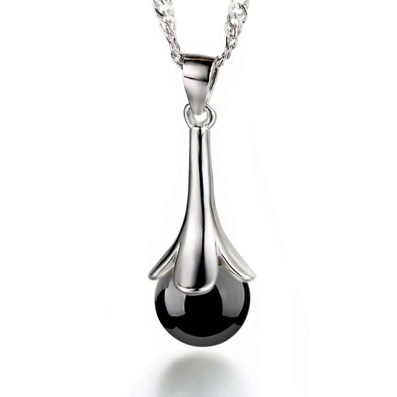 925 Sterling Silber Stilvolle Einfache Schwarze und Rote Achat-Stein Anhänger Halskette Geburtstag Party Jubiläum Geschenk