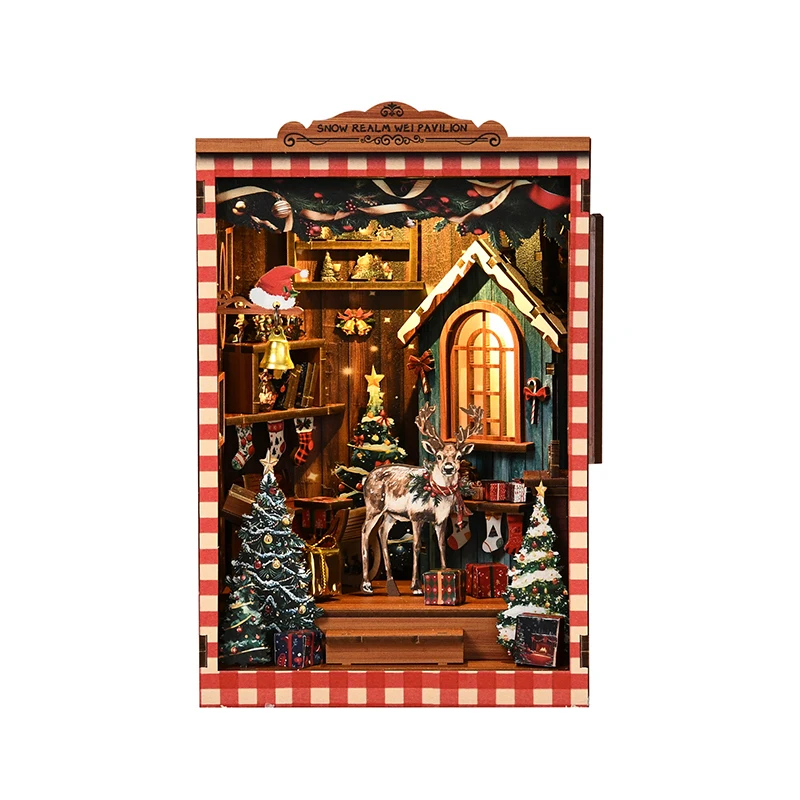 Diy 3d quebra-cabeças livro de madeira nook casa de bonecas modelo casa de boneca em miniatura com kit de móveis montar brinquedos para o miúdo presente de aniversário de natal