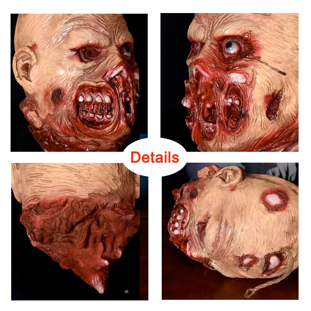 Tête de Zombie Effrayante en Latex pour Décoration d'Halloween, Simulation de Cadavre, Accessoire d'Horreur, Décor de ixde Maison Hantée