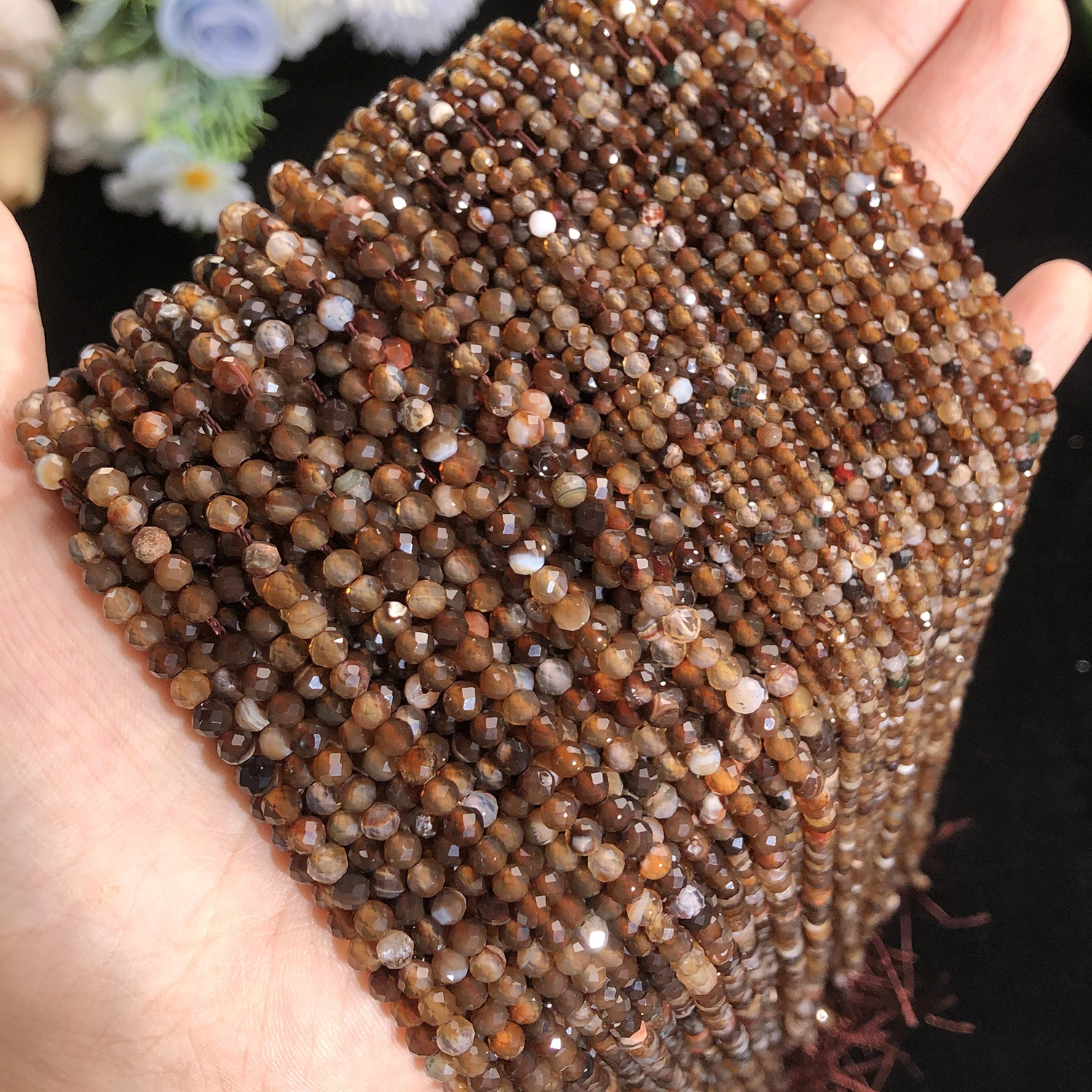 2 3 4mm Natural Faceted Dark Coffee Agate Gem Stone Beads Mineral Beads For Jewelry Making DIY Bracelets Necklace Accessories