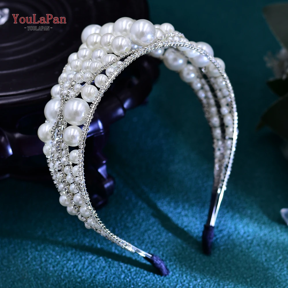 YouLaPan-tocado de boda de perlas grandes hecho a mano para mujer, tocado de novia decorativo de Color plateado, accesorios de Tiara de boda elegantes, HP668