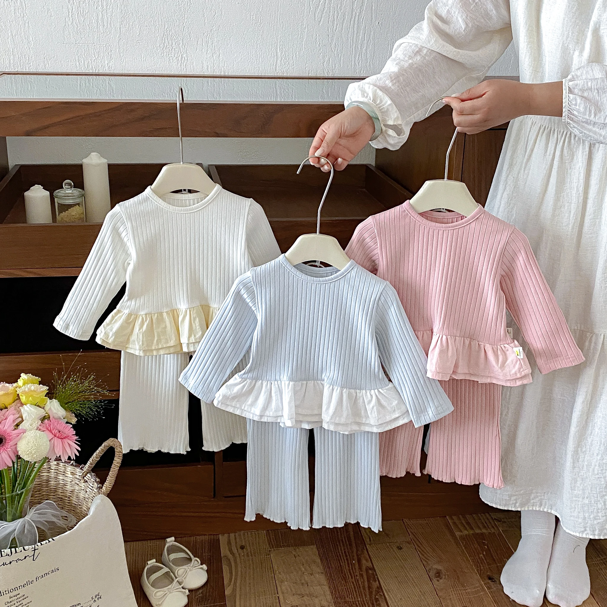 Girls' autumn Korean-style set of children's casual top and casual pants, separate two-piece set