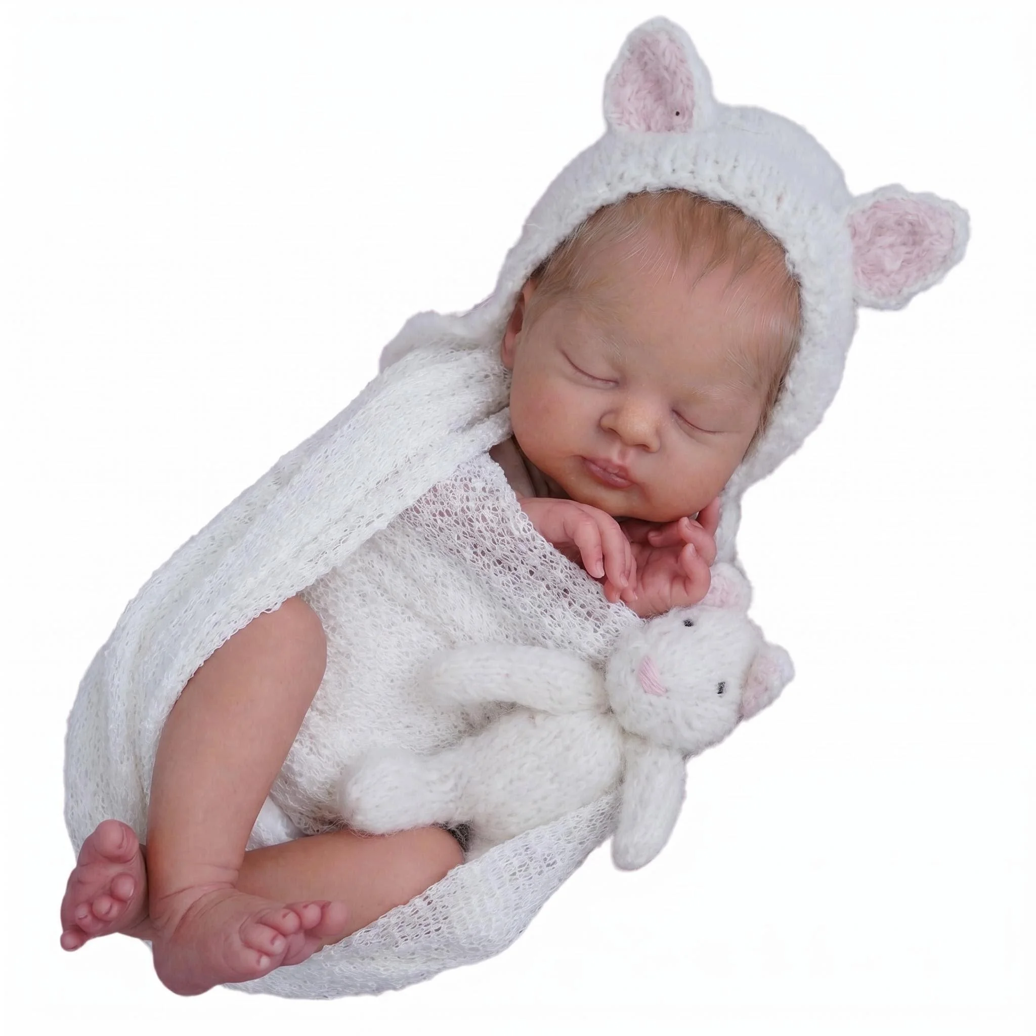 NPK 19 Zoll Reborn Baby-Puppe Esenia mit weichem Körper, realistischer 3D-Haut, handbemalten Lagen, eingewurzeltem blondem Haar, berührbar, Sammlerstück