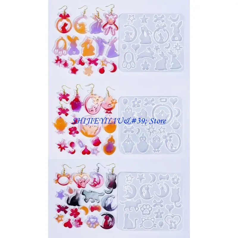 E21F Animal Series Silicone Mold DIY Crystal Earring Pendant Mold Rabbit Keychain
