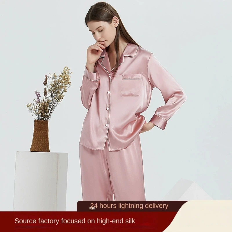 Women 30 Momme Mulberry Silk Pajama Set Long Sleeve Pants High End Outer Wearable Silk Loungewear All Season