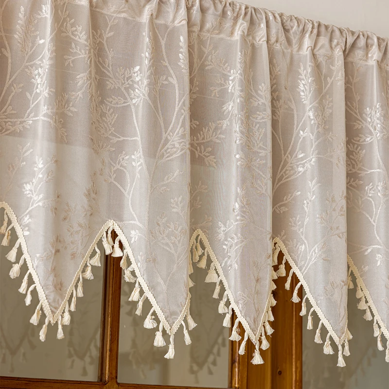 Lace Triangle Window Valance Sheer Bohemian Half Curtain with Rod Pocket for Kitchen Bedroom Balcony Home Decor
