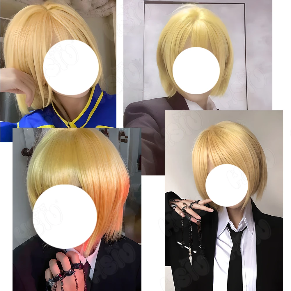 Kurapika Cosplay Wig Fiber synthetic wig Anime Hunter X Hunter cosplay Wig「HSIU 」golden yellow short Wig+Wig Cap