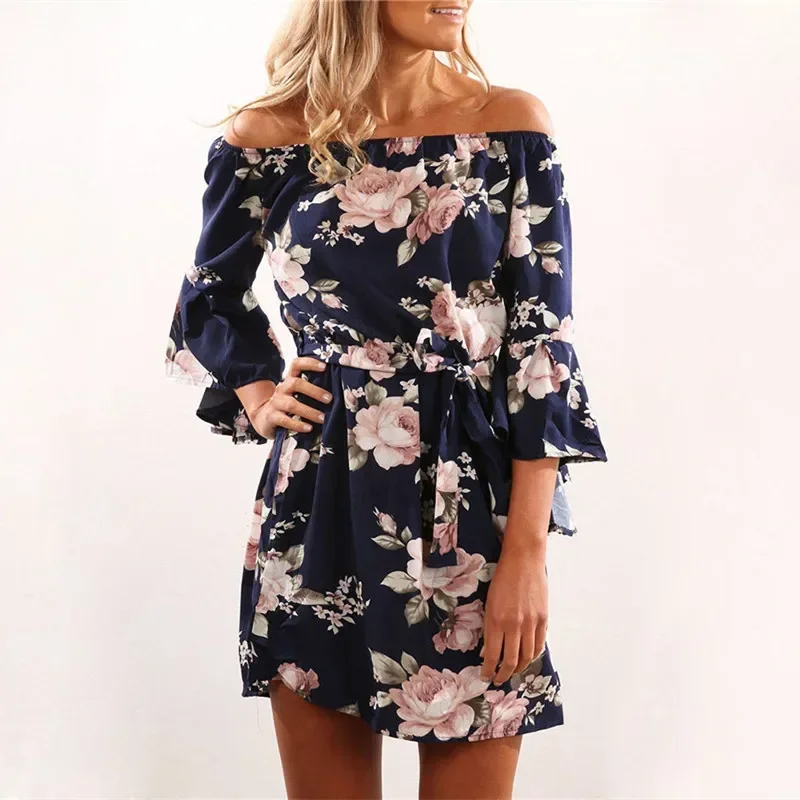 Summer Women Dress Party White Dresses Boho Style Geometric Print Beach Dress With Belt Vestidos de fiesta vestidos de mujer