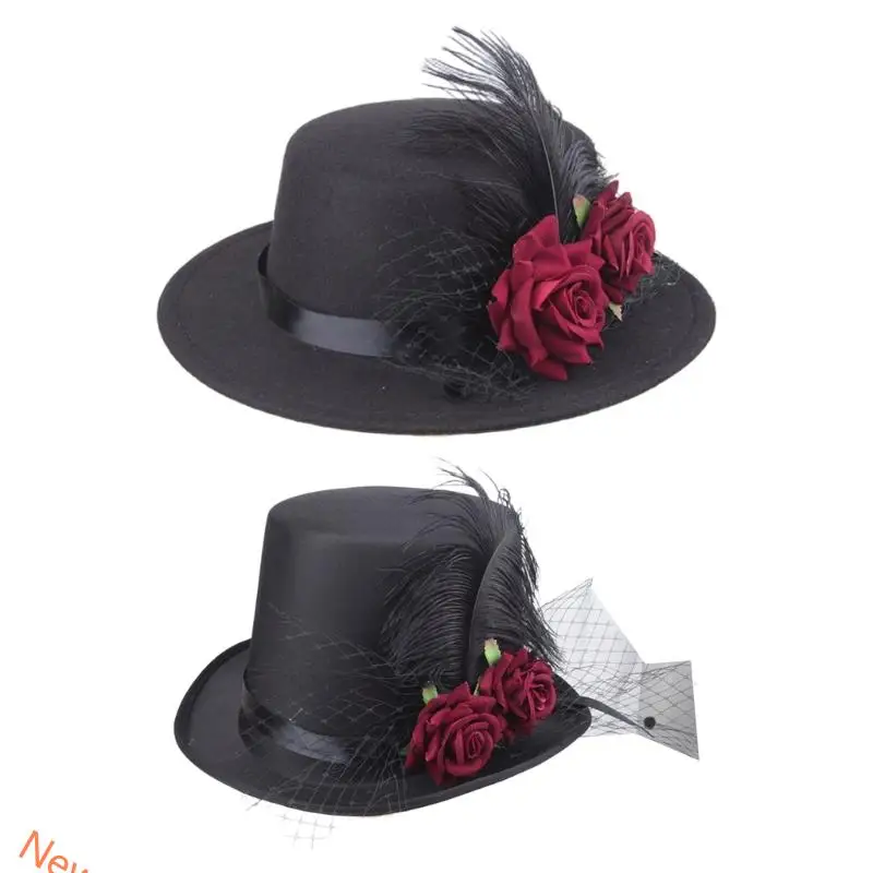 Steampunk Top Hats Victorian Flower Hat Halloween Cosplay Costume Accessories Party Hat for Performances Stage