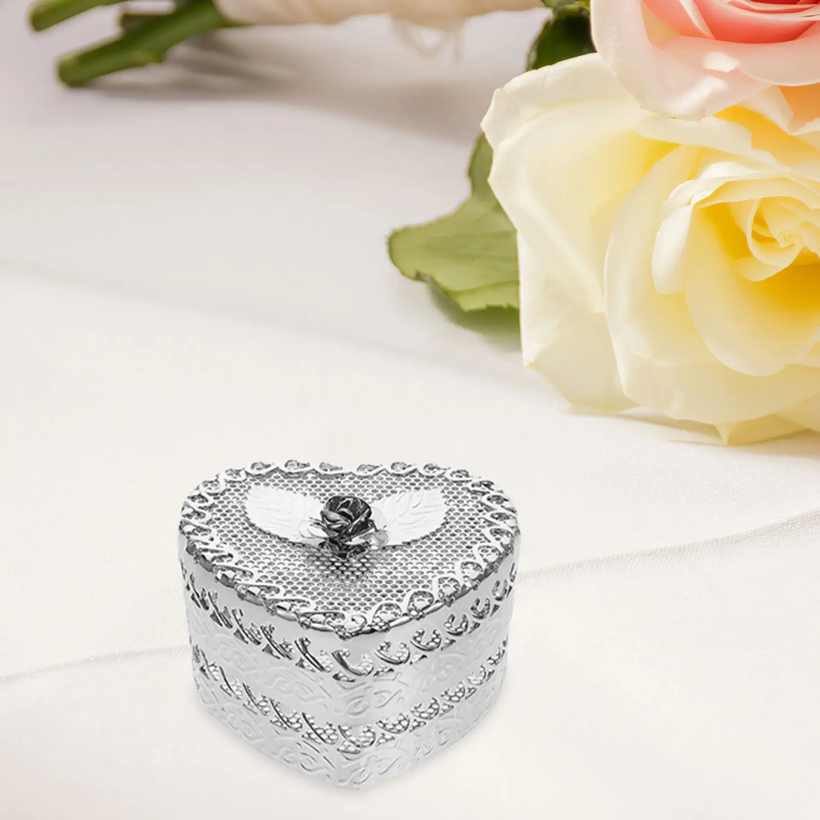 

Heart Shape Jewelry Box Metal Hollow Craftsmanship Large Capacity for Multiple Rings Necklaces Trinkets Wedding Keepsake Box