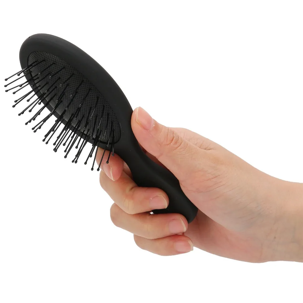 Vented Air Cushion Paddle Hairbrush Portable Compact Hair Straightening Brush Soft Rounded Black Color Hair Detangler Brush