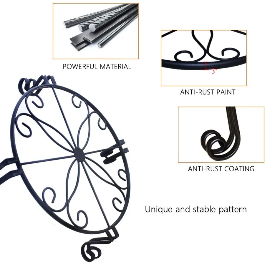 حامل نبات أسود لوعاء الزهور حامل بوعاء عالي التحمل للاستخدام الداخلي والخارجي حاوية حديقة حديدية مقاومة للصدأ معدنية مستديرة تدعم R #2