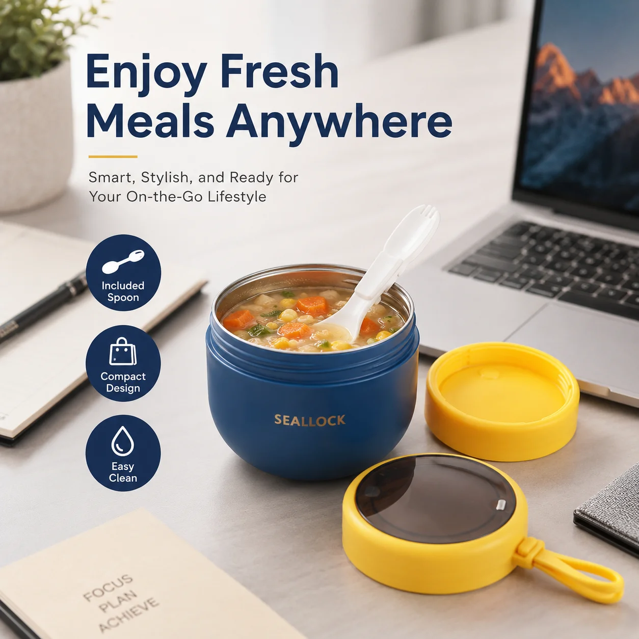 Stainless Steel Soup Cups Thermal Lunch Box Food Thermos Container with Spoon Insulated Bento Lunch Box for School Office