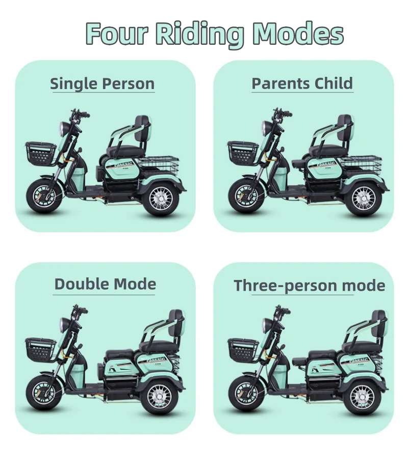 Patinete de movilidad de 3 ruedas para adultos, 1000W, 60V, potente triciclo eléctrico pequeño familiar para niños mayores, hombres, mujeres, rojo y