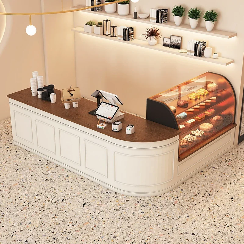 Custom Retro Coffee Bar Counter Cashier Front Desk Reception Restaurant Furniture Cafe Shop Design Milk Tea Counter Design