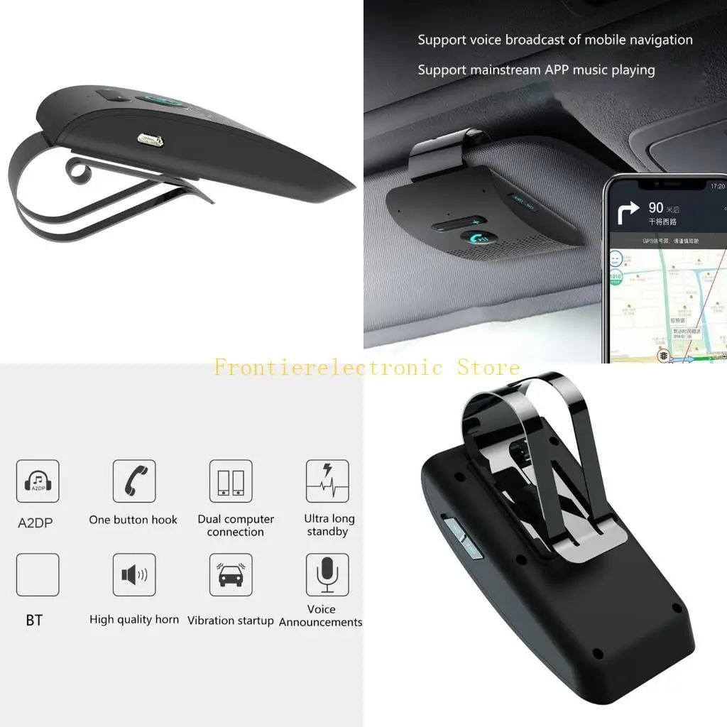 

G8DB Bluetooth-совместимый автомобильный спикерфон 5.0 дюйма с зажимом для козырька, беспроводной автомобильный комплект для по