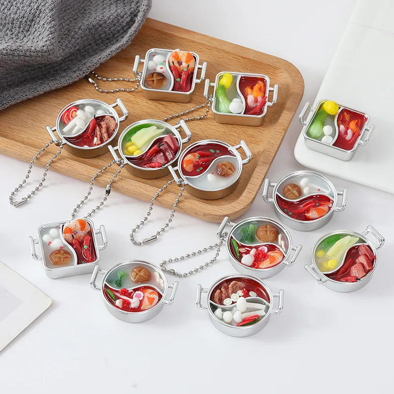 Mini Hotpot Pendant Simulation Food Keychain