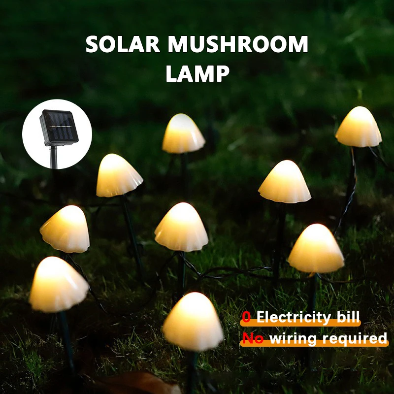 LEDsolar Mushroom Lawn Lamp Outdoor Waterproof 8-mode Fairy Path Landscape Lamp Courtyard Terrace Garden Decorative Light String